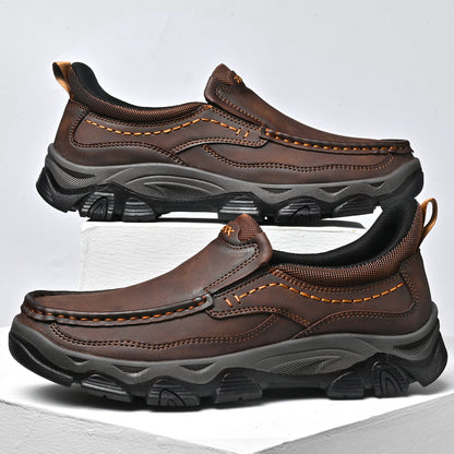 Mostelo® Mens Slip On Casual Outdoor Leather Walking Hiking Shoes V3672/V3673