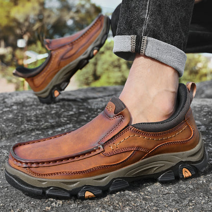 Mostelo® Mens Slip On Casual Outdoor Leather Walking Hiking Shoes V3672/V3673