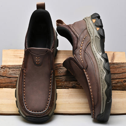 Mostelo® Mens Slip On Casual Outdoor Leather Walking Hiking Shoes V3688