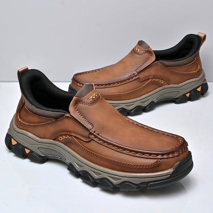 Mostelo® Mens Slip On Casual Outdoor Leather Walking Hiking Shoes V3689