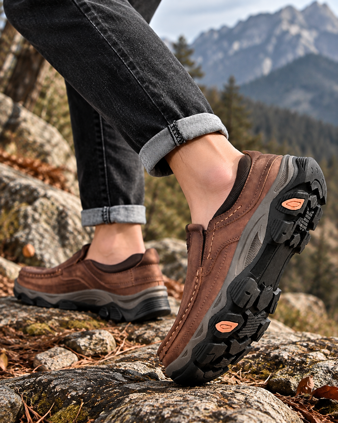 Men's Genuine Leather Moc-Toe Slip-On Walking Shoes