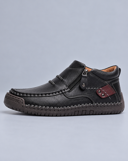 Men's Genuine Cowhide Leather Ankle Boots – Soft & Comfortable Side-Zip Walking Shoes