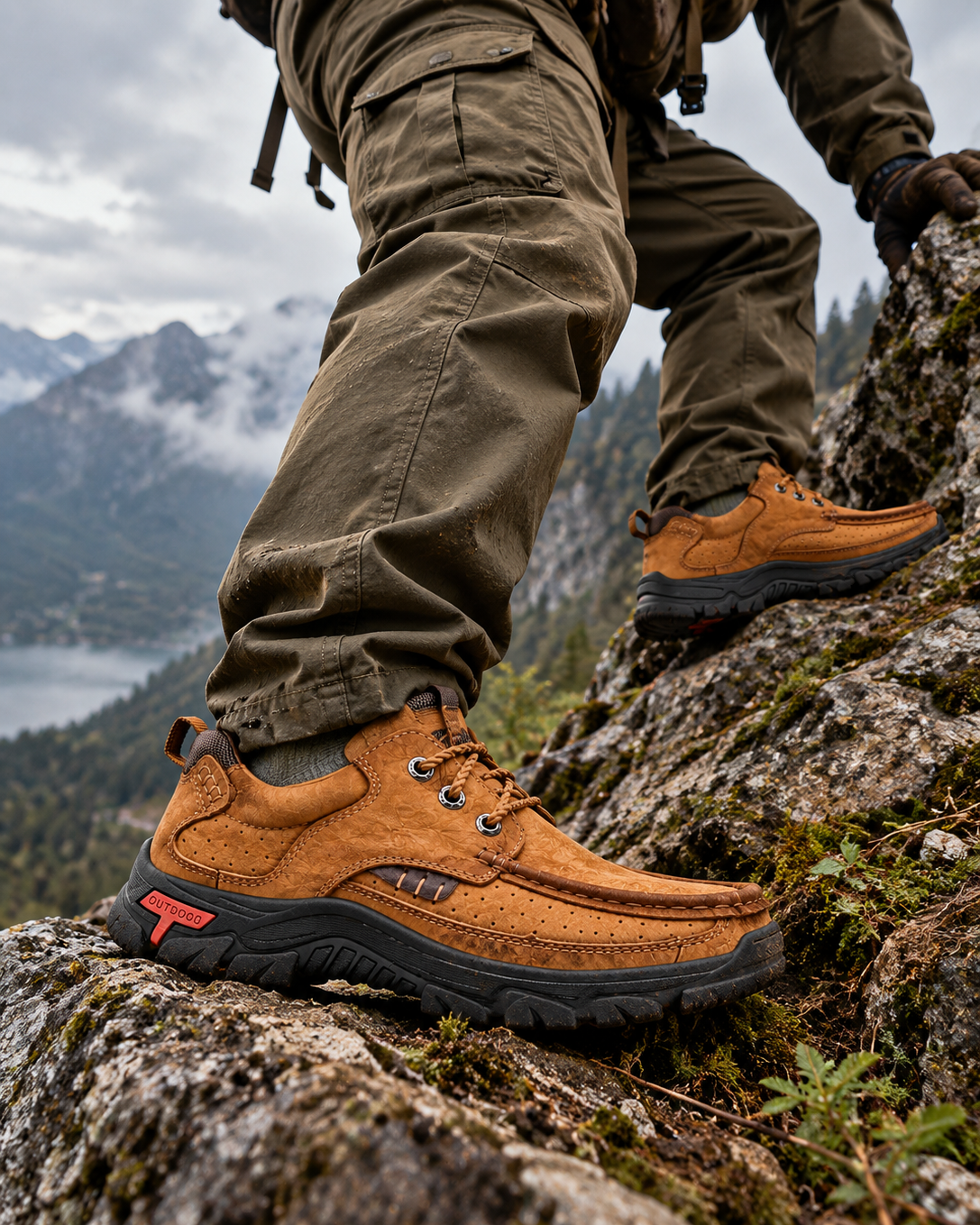 Men's Genuine Leather Outdoor Lace-Up Walking Shoes