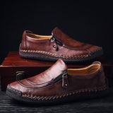 Mostelo™—Men Hand Stitching Zipper Slip-ons Leather Loafers
