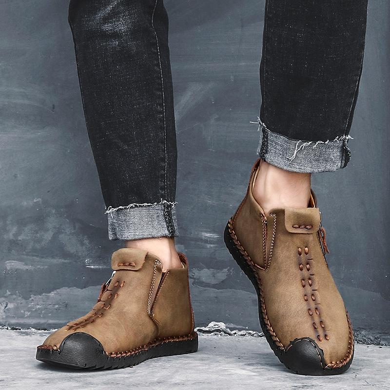 Mostelo™ - Men Hand Stitching Leather Non Slip Large Size Soft Casual Ankle Boots
