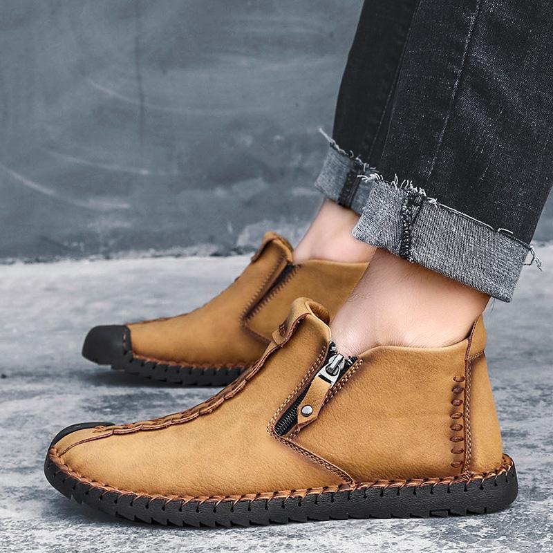 Mostelo™ - Men Hand Stitching Leather Non Slip Large Size Soft Casual Ankle Boots