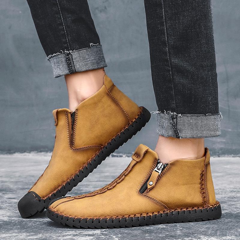 Mostelo™ - Men Hand Stitching Leather Non Slip Large Size Soft Casual Ankle Boots