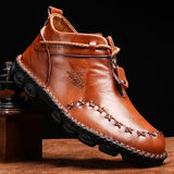 Mostelo Men’s Casual Hand Stitching Genuine Leather Snow Shoes Ankle Boots