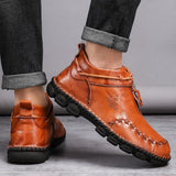 Mostelo Men’s Casual Hand Stitching Genuine Leather Snow Shoes Ankle Boots
