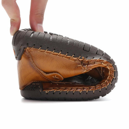 Men Hand Stitching Non Slip Large Size Soft Sole Casual Leather Shoes