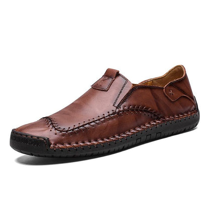 Men Hand Stitching Non Slip Large Size Soft Sole Casual Leather Shoes