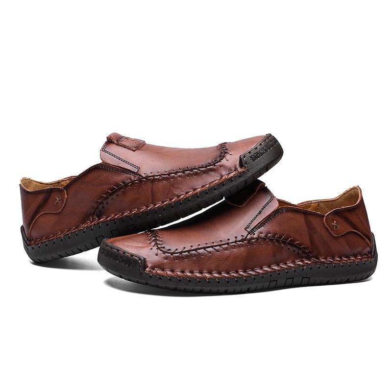 Men Hand Stitching Non Slip Large Size Soft Sole Casual Leather Shoes