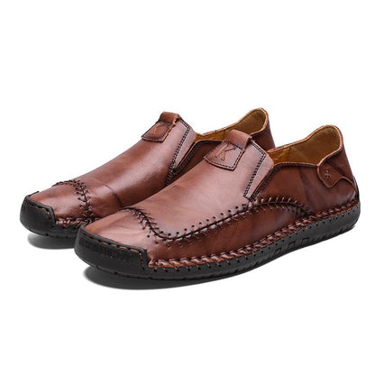 Men Hand Stitching Non Slip Large Size Soft Sole Casual Leather Shoes