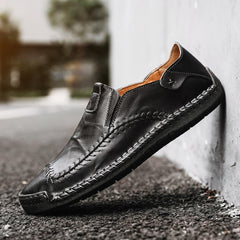 Men Hand Stitching Non Slip Large Size Soft Sole Casual Leather Shoes