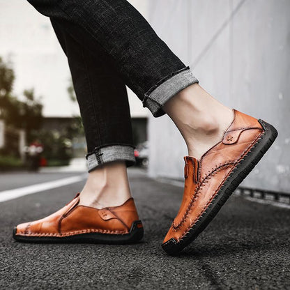 Men Hand Stitching Non Slip Large Size Soft Sole Casual Leather Shoes
