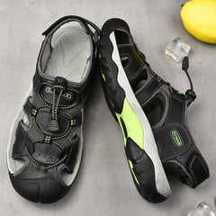 Mostelo  Men's Sandals Arch Support Casual Genuine Leather Summer Outdoor Beach Fisherman Sandals for Men