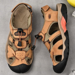 Mostelo  Men's Sandals Arch Support Casual Genuine Leather Summer Outdoor Beach Fisherman Sandals for Men