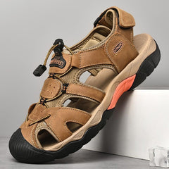 Mostelo  Men's Sandals Arch Support Casual Genuine Leather Summer Outdoor Beach Fisherman Sandals for Men