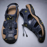 Sports Outdoor Sandals Summer Men's Beach Shoes Closed-Toe Shoes Leather Casual Trekking Walking Hiking Touch Close Strap Sandals for Men