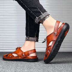 Mostelo  Men'S Sandals Outdoor Leather Closed Toe Beach Shoes