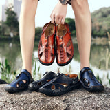 Mostelo  Men'S Sandals Outdoor Leather Closed Toe Beach Shoes