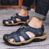 Sports Outdoor Sandals Summer Men's Beach Shoes Closed-Toe Shoes Leather Casual Trekking Walking Hiking Touch Close Strap Sandals for Men