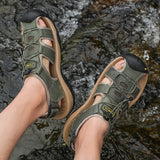 Sports Outdoor Sandals Summer Men's Beach Shoes Closed-Toe Shoes Leather Casual Trekking Walking Hiking Touch Close Strap Sandals for Men