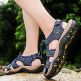 Sports Outdoor Sandals Summer Men's Beach Shoes Closed-Toe Shoes Leather Casual Trekking Walking Hiking Touch Close Strap Sandals for Men