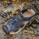Sports Outdoor Sandals Summer Men's Beach Shoes Closed-Toe Shoes Leather Casual Trekking Walking Hiking Touch Close Strap Sandals for Men