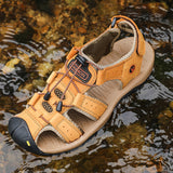 Sports Outdoor Sandals Summer Men's Beach Shoes Closed-Toe Shoes Leather Casual Trekking Walking Hiking Touch Close Strap Sandals for Men