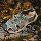 Sports Outdoor Sandals Summer Men's Beach Shoes Closed-Toe Shoes Leather Casual Trekking Walking Hiking Touch Close Strap Sandals for Men