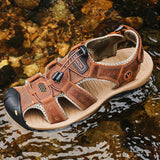 Sports Outdoor Sandals Summer Men's Beach Shoes Closed-Toe Shoes Leather Casual Trekking Walking Hiking Touch Close Strap Sandals for Men