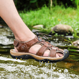 Sports Outdoor Sandals Summer Men's Beach Shoes Closed-Toe Shoes Leather Casual Trekking Walking Hiking Touch Close Strap Sandals for Men