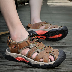 Mostelo  Men's Sandals Arch Support Casual Genuine Leather Summer Outdoor Beach Fisherman Sandals for Men