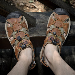 Mostelo  Men's Sandals Arch Support Casual Genuine Leather Summer Outdoor Beach Fisherman Sandals for Men