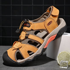 Mostelo  Men's Sandals Arch Support Casual Genuine Leather Summer Outdoor Beach Fisherman Sandals for Men
