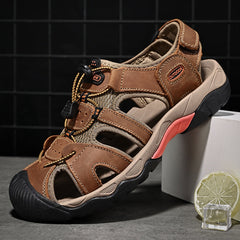 Mostelo  Men's Sandals Arch Support Casual Genuine Leather Summer Outdoor Beach Fisherman Sandals for Men