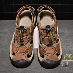 Mostelo  Men's Sandals Arch Support Casual Genuine Leather Summer Outdoor Beach Fisherman Sandals for Men