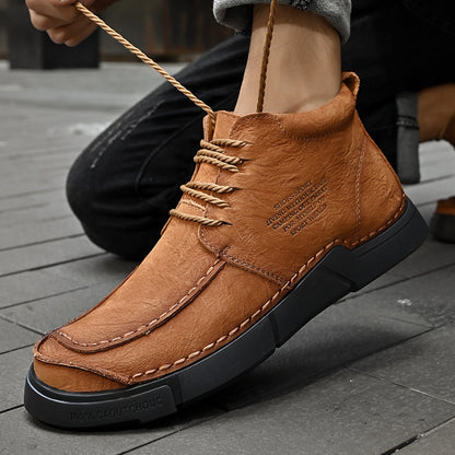 Mostelo® -Winter men's casual leather shoes with leather soft soles and high top leather shoes