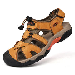 Mostelo  Men's Sandals Arch Support Casual Genuine Leather Summer Outdoor Beach Fisherman Sandals for Men