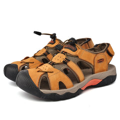 Mostelo  Men's Sandals Arch Support Casual Genuine Leather Summer Outdoor Beach Fisherman Sandals for Men